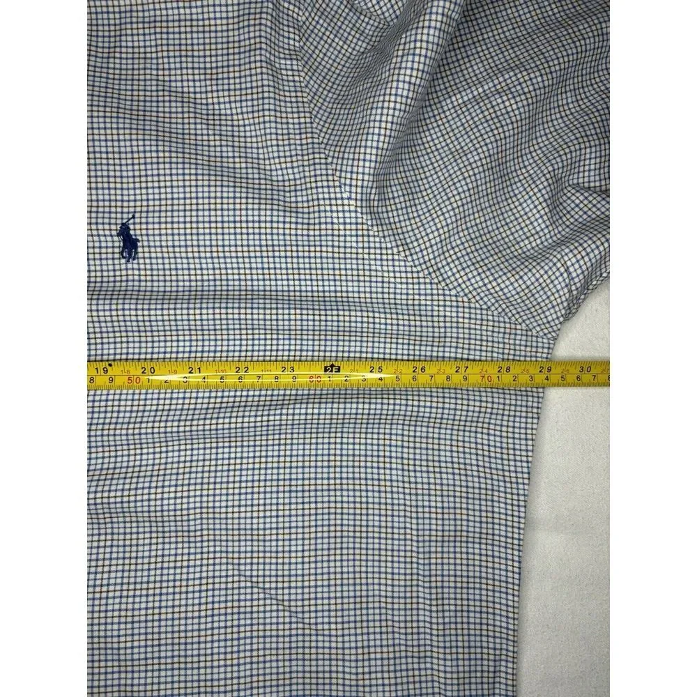 Ralph Lauren Button Down Shirt Men's 2XL XXL Blue & Brown on White Check Pattern